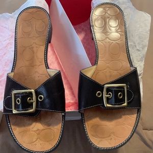 Coach Size 10 Black Leather Slide Sandals with Buckle